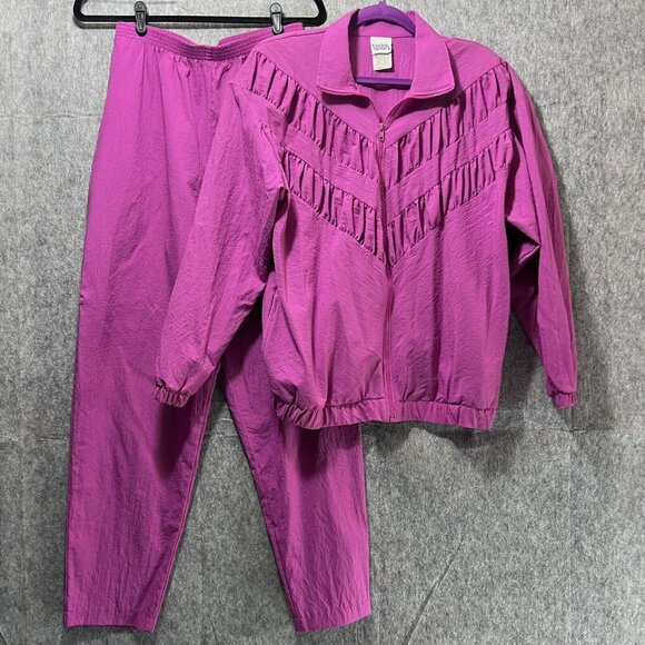 Teddi Sport Pants - Vintage 80s Track Suit Womens L Purple Windbreaker Jacket Joggers Teddi Sport